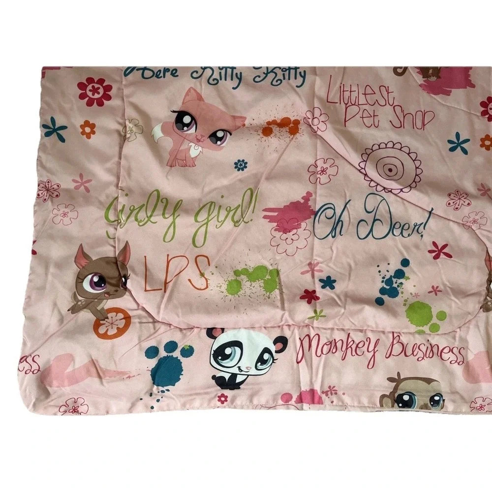 Vintage Littlest Pet Shop Reversible Pink Comforter Blanket 83